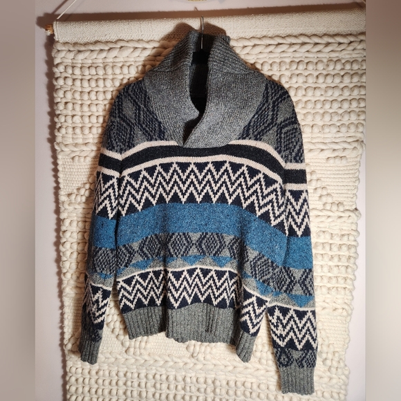 Vintage Gap Geo Fair Isle Wool & Alpaca blend Knitted Shawl Collar Sweater - Picture 2 of 8